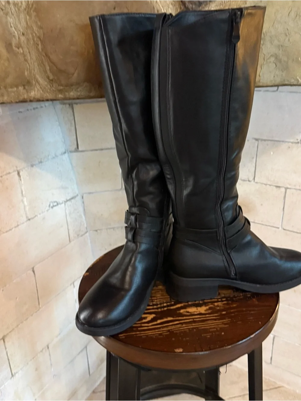 Dream Pairs Black Faux Leather Knee High Riding Boots - Size 6.5 Fur Lined